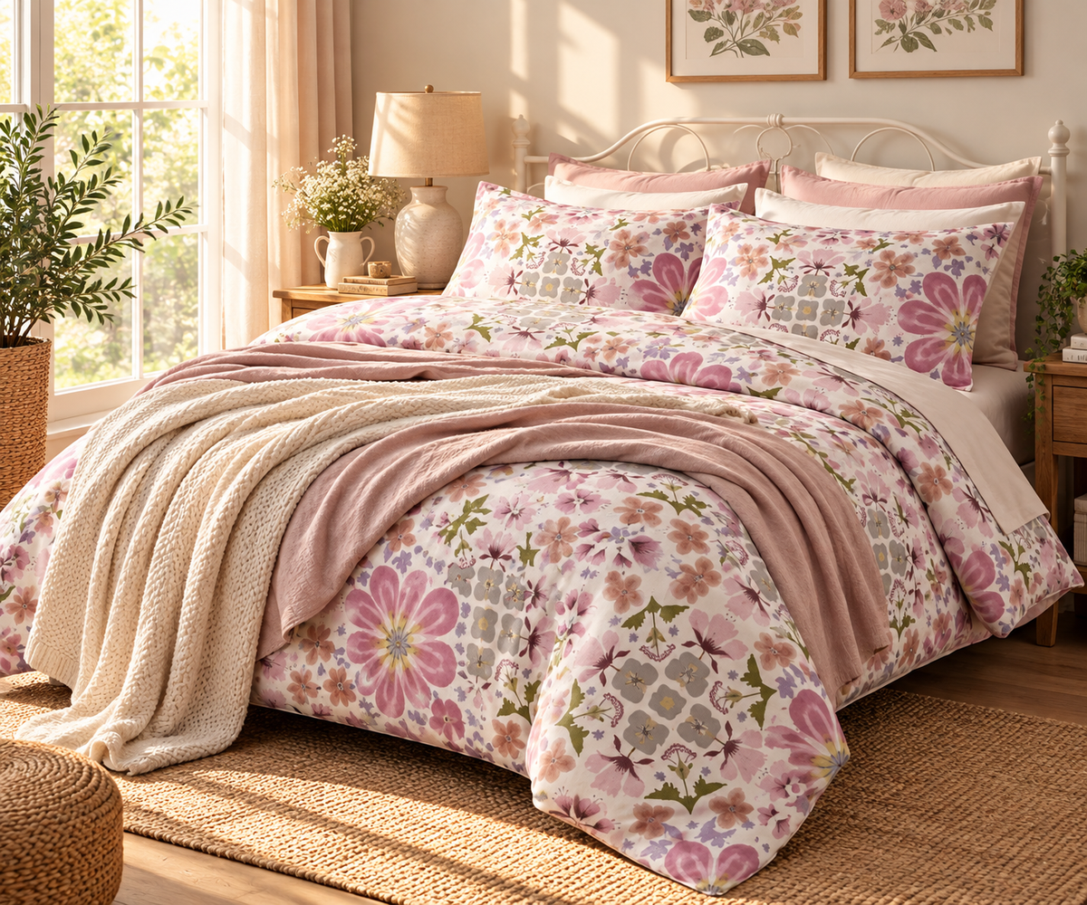 Ideas King Size Fitted Bedsheet – Floral Cotton | 4-Side Elastic