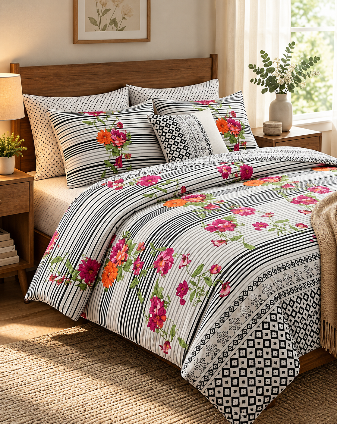 Ideas King Size Cotton Fitted Bedsheet Set – 3 Pieces