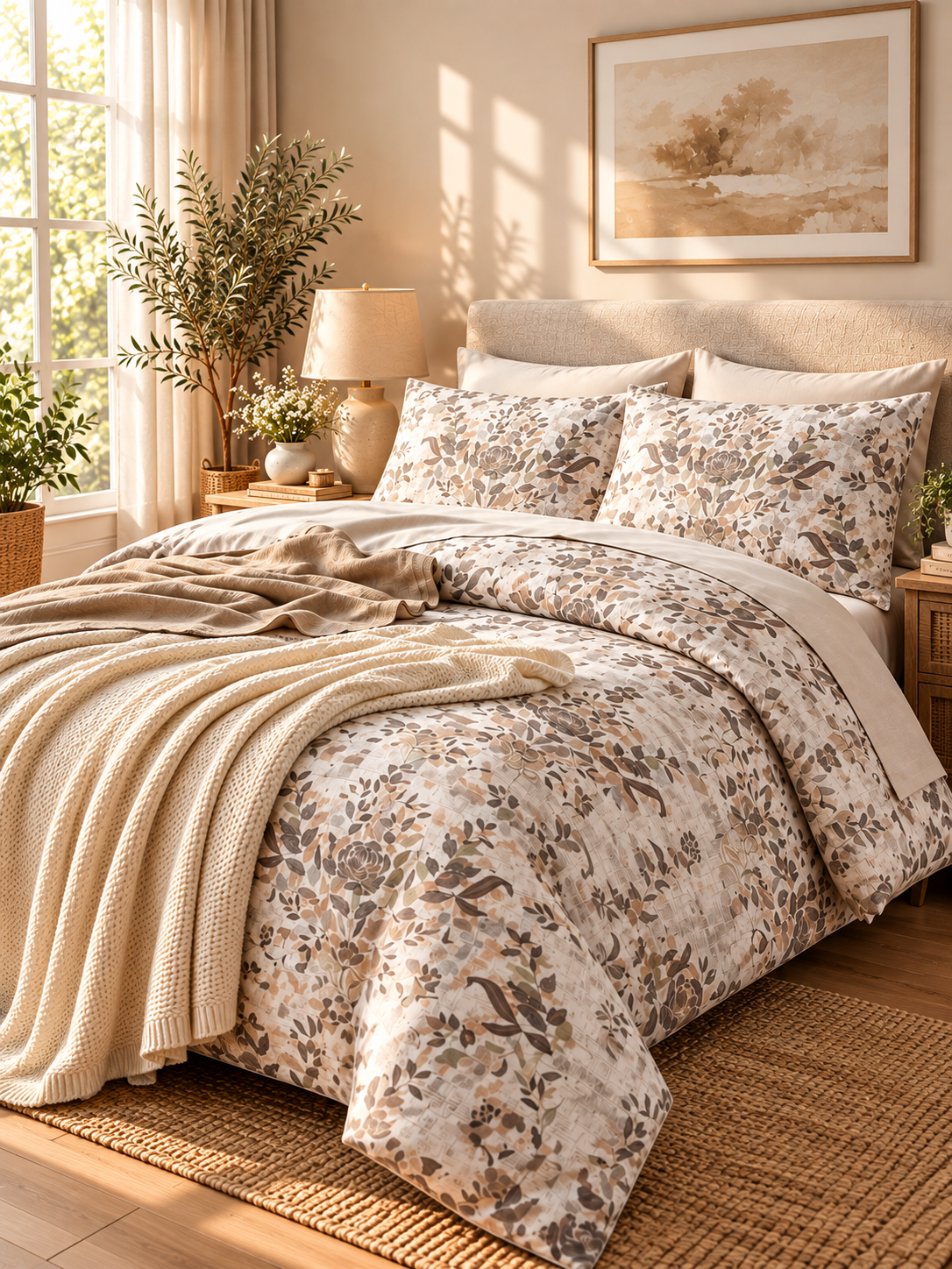 Ideas King Size FITTED Bedsheet with 2 Pillow Covers