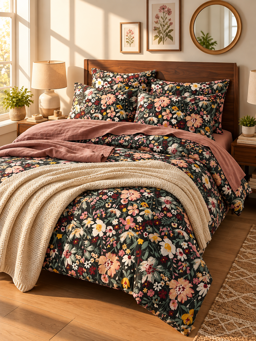 Ideas King Size Fitted Bedsheet – Cotton with 2 Pillow Covers | A.F Designer