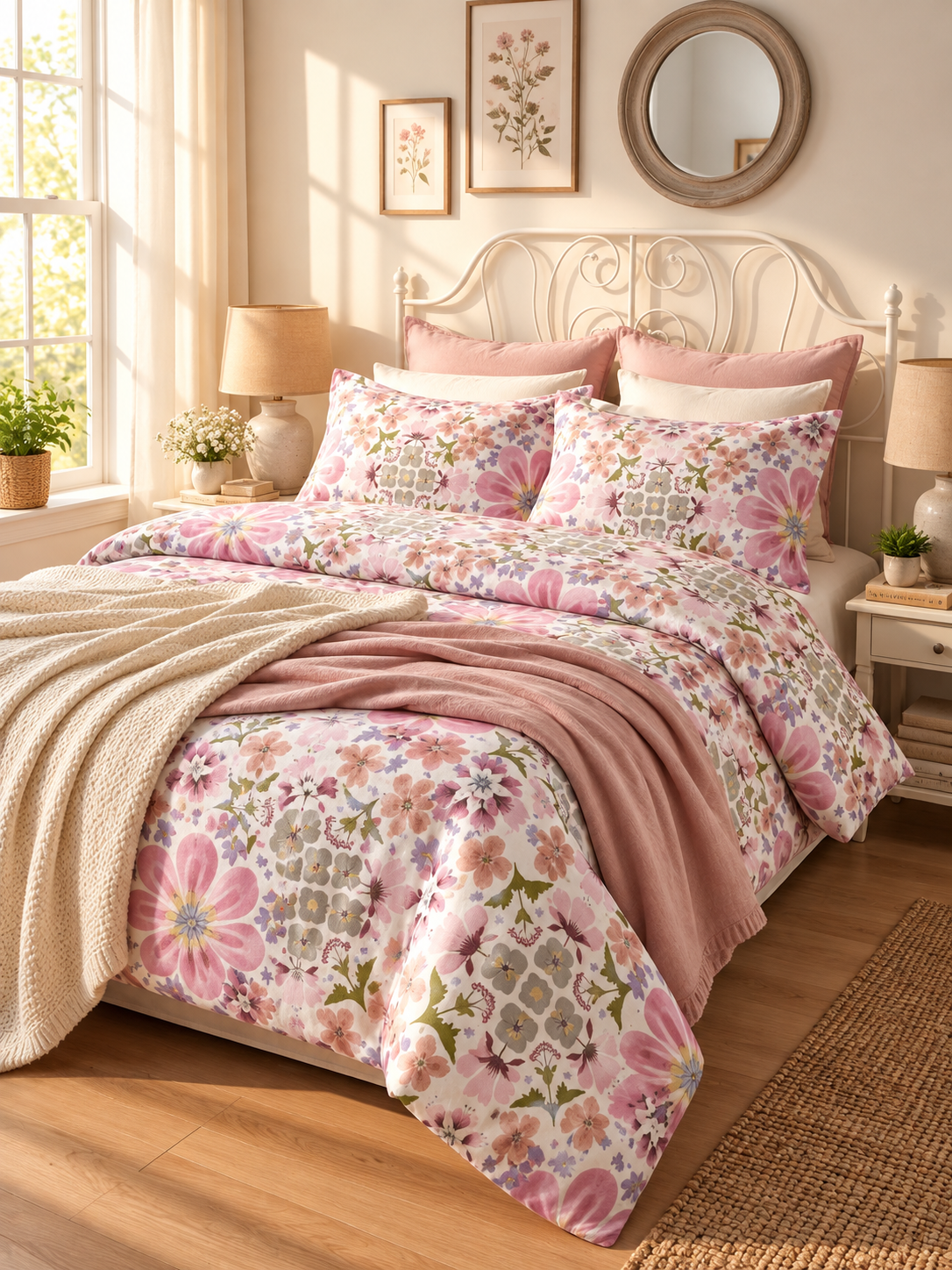 Ideas King Size Fitted Bedsheet – Floral Cotton | 4-Side Elastic