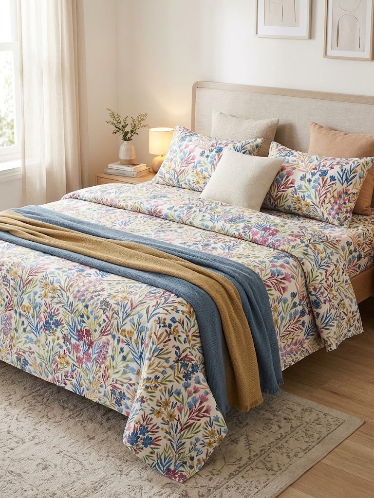 Ideas Meadow Bloom Floral Bedsheet | A.F Designer