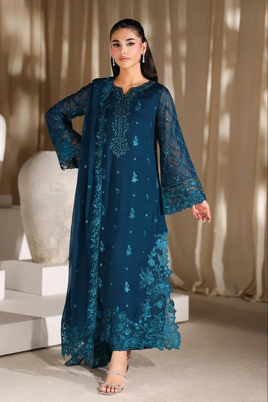 Azure Luxury Chiffon Embroidered 3Pc Unstitched Suit