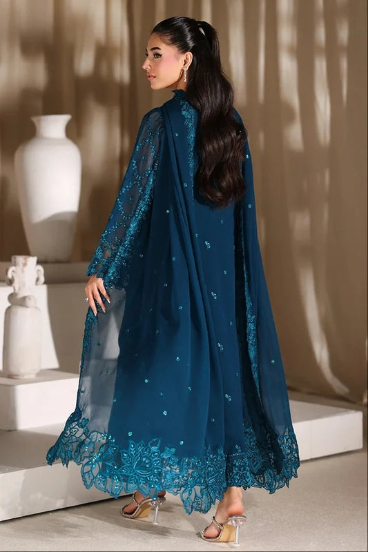 Azure Luxury Chiffon Embroidered 3Pc Unstitched Suit