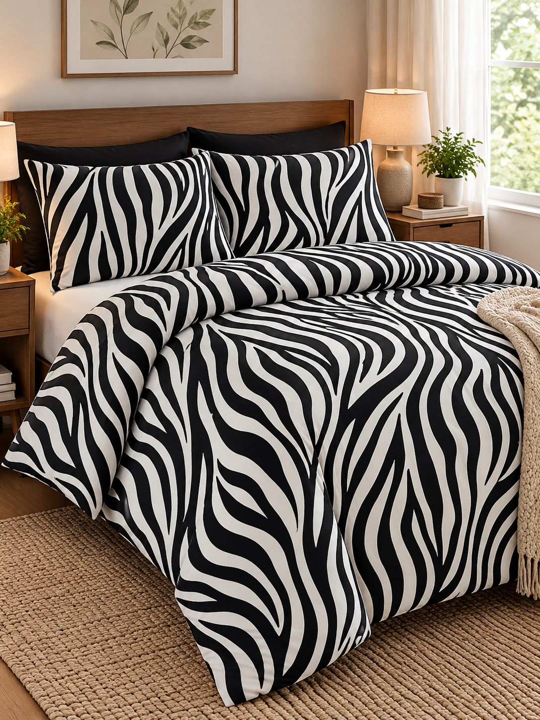 Black & White Zebra Print Fitted Bedsheet Set