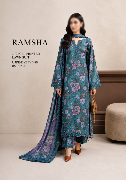 Ramsha lawn Embroiderey 3 piece Unstitched order code (Af-18)