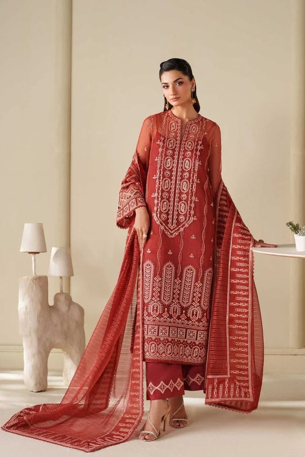 Akbar Aslam Dhanak Embroidered 3-Piece Suit with Embroidered Shawl