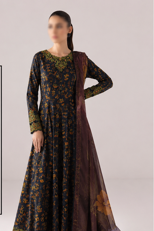 Iznik lawn Embroidery 3 piece Unstitched order code (Af-06)