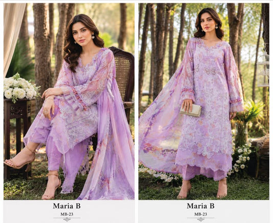 Maria b lawn Embroidery 3 piece Unstitched order code (Af-07)