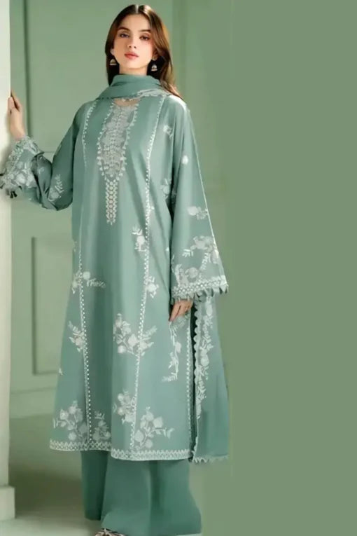 Dhanak Embroidered 3-Piece Suit with Embroidered Shawl – Winter Collection