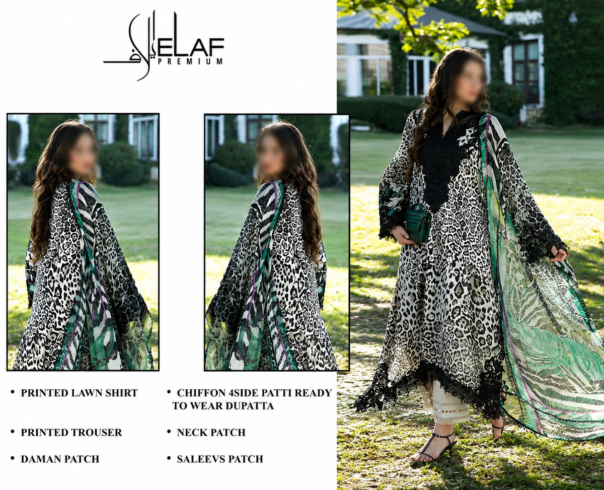 Elaf lawn Embroidery 3 piece Unstitched order code (Af-27)