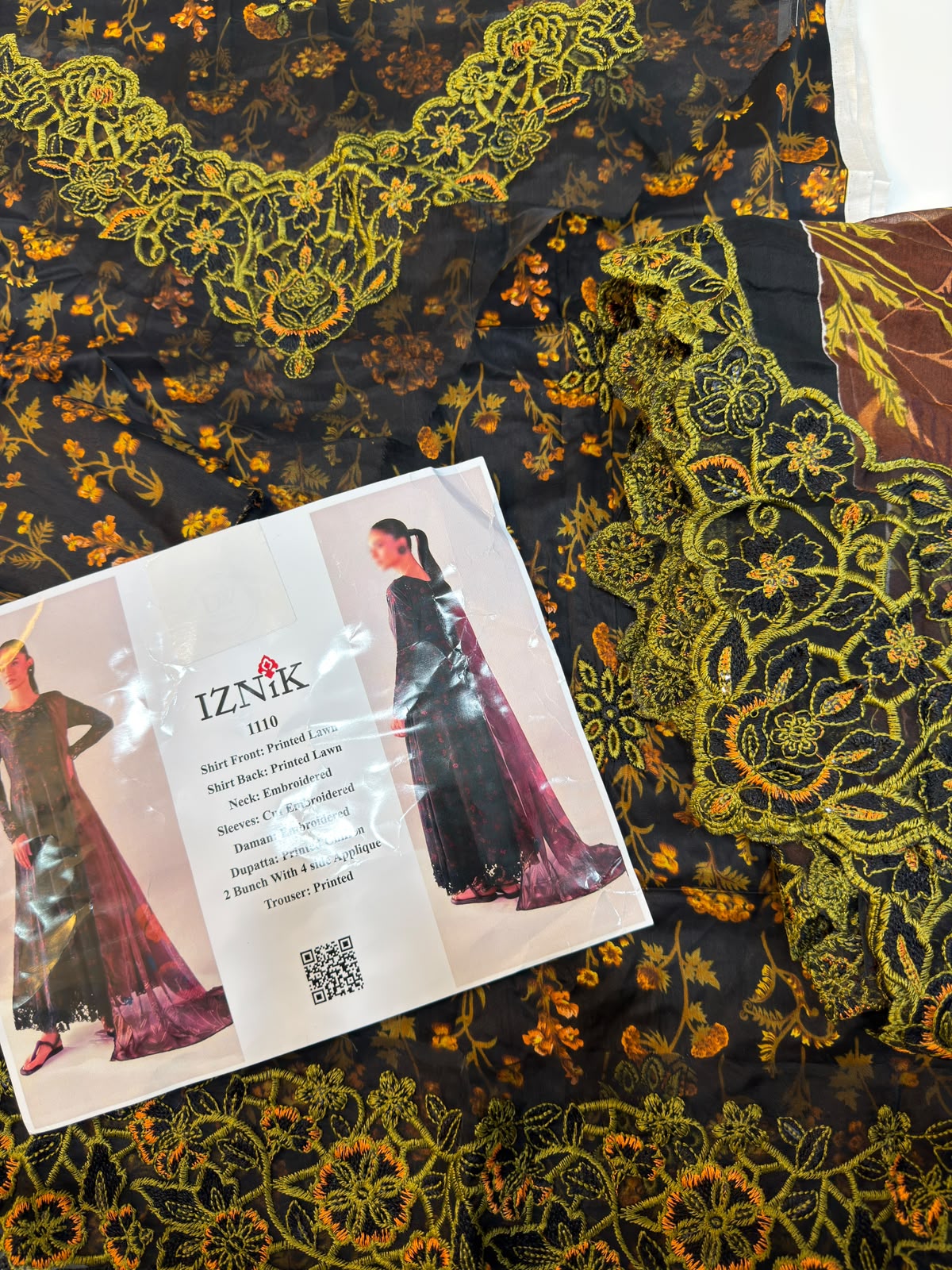 Iznik lawn Embroidery 3 piece Unstitched order code (Af-06)