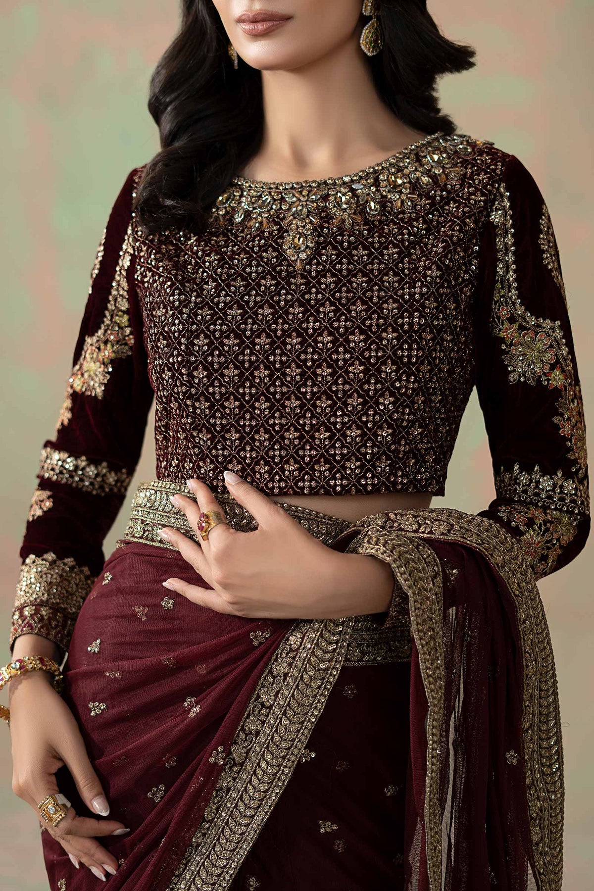 Luxury Net Embroidered 3Pc Unstitched Saree