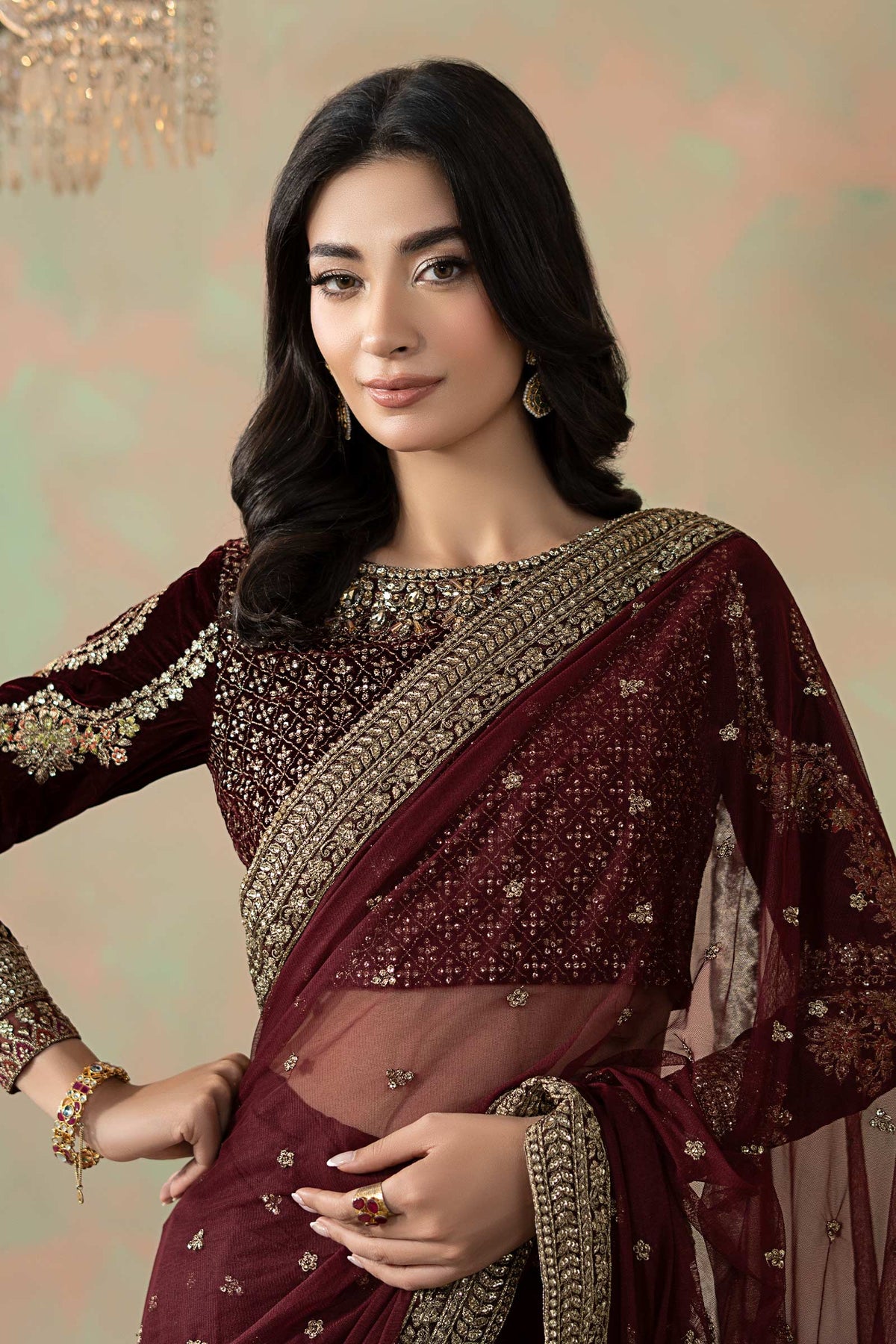 Luxury Net Embroidered 3Pc Unstitched Saree