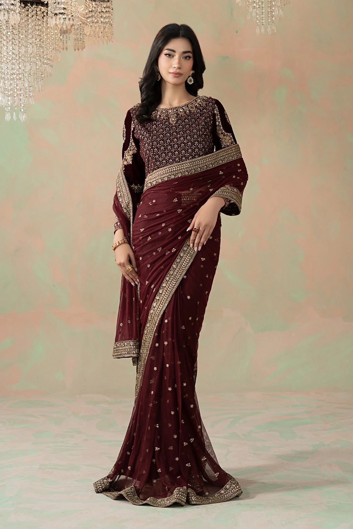 Luxury Net Embroidered 3Pc Unstitched Saree