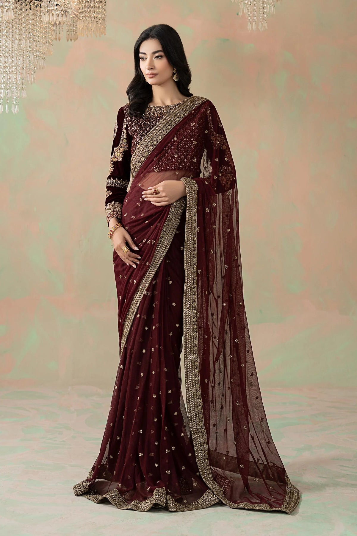 Luxury Net Embroidered 3Pc Unstitched Saree