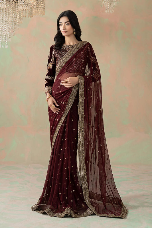 Luxury Net Embroidered 3Pc Unstitched Saree