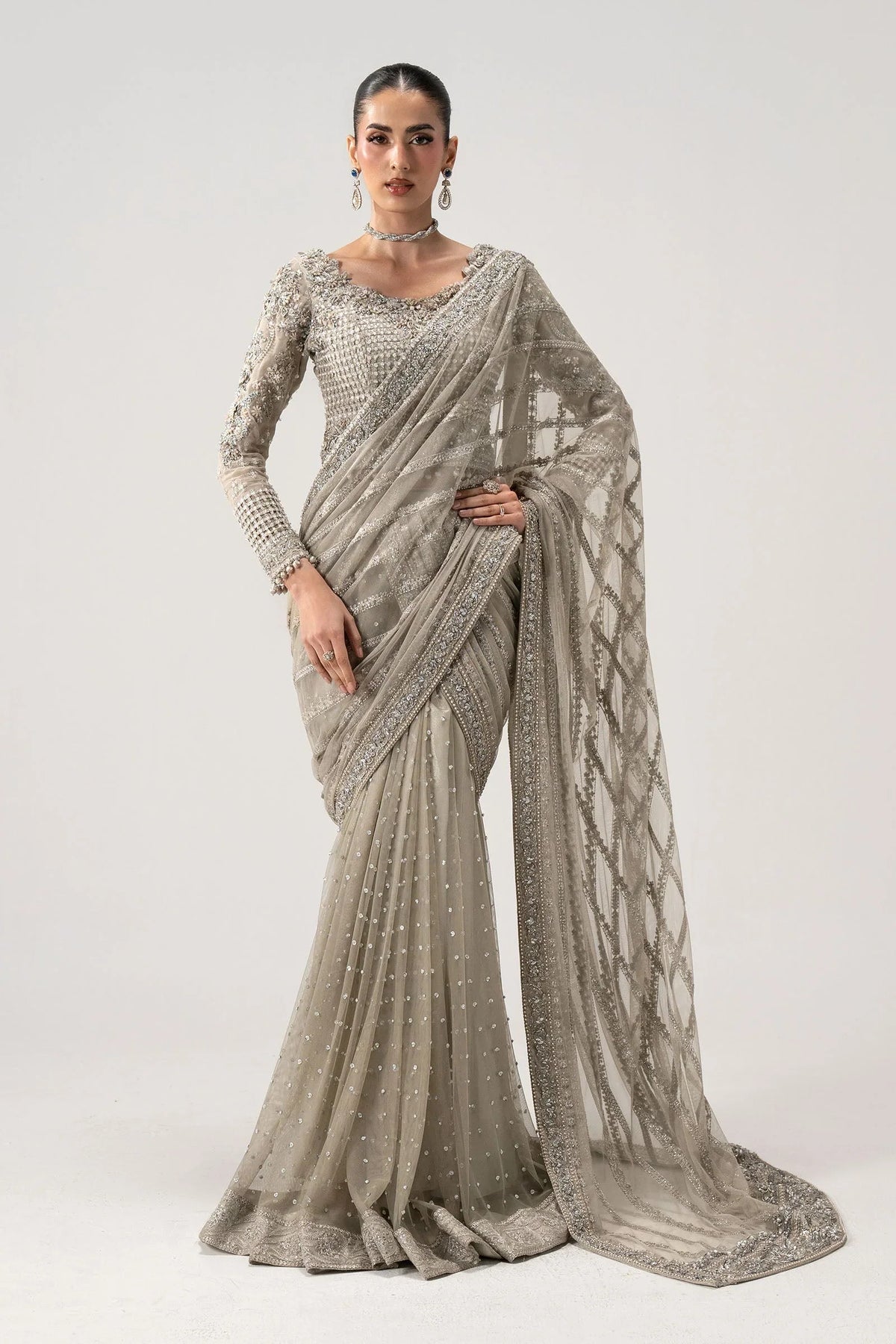Maria B Chiffon Saree Embroidered