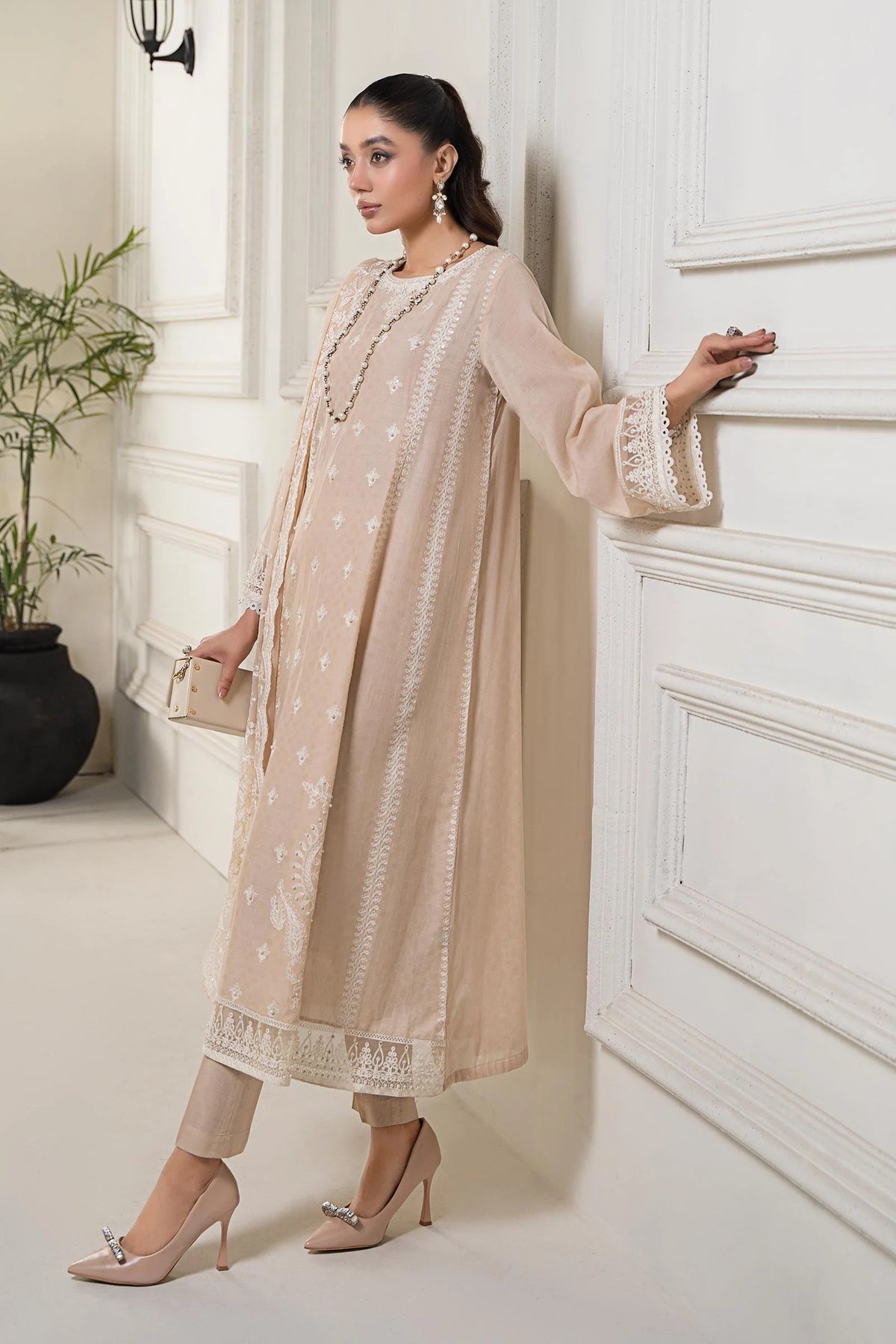 Maria B Dhanak Embroidered 3-Piece Suit with Embroidered Shawl – Winter Collection