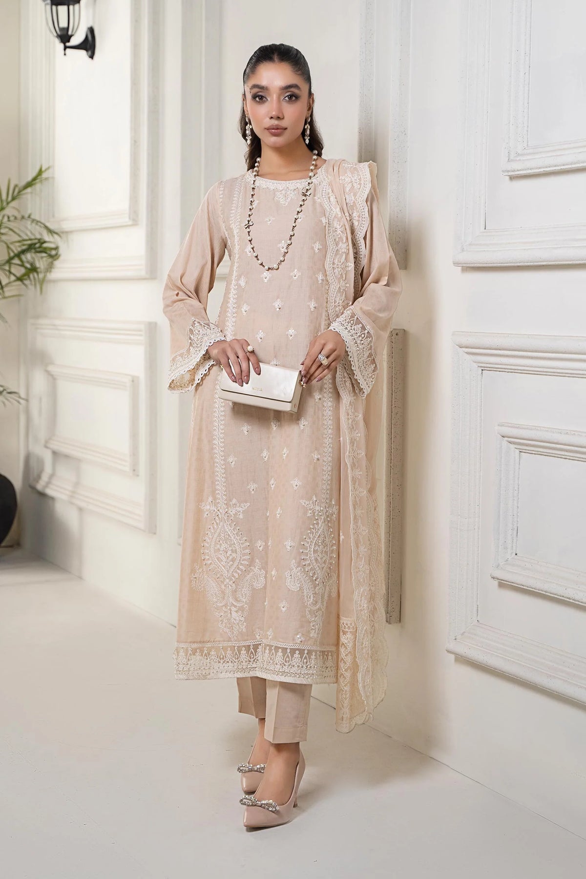 Maria B Dhanak Embroidered 3-Piece Suit with Embroidered Shawl – Winter Collection