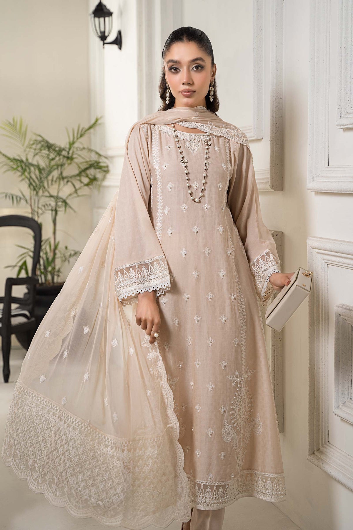 Maria B Dhanak Embroidered 3-Piece Suit with Embroidered Shawl – Winter Collection