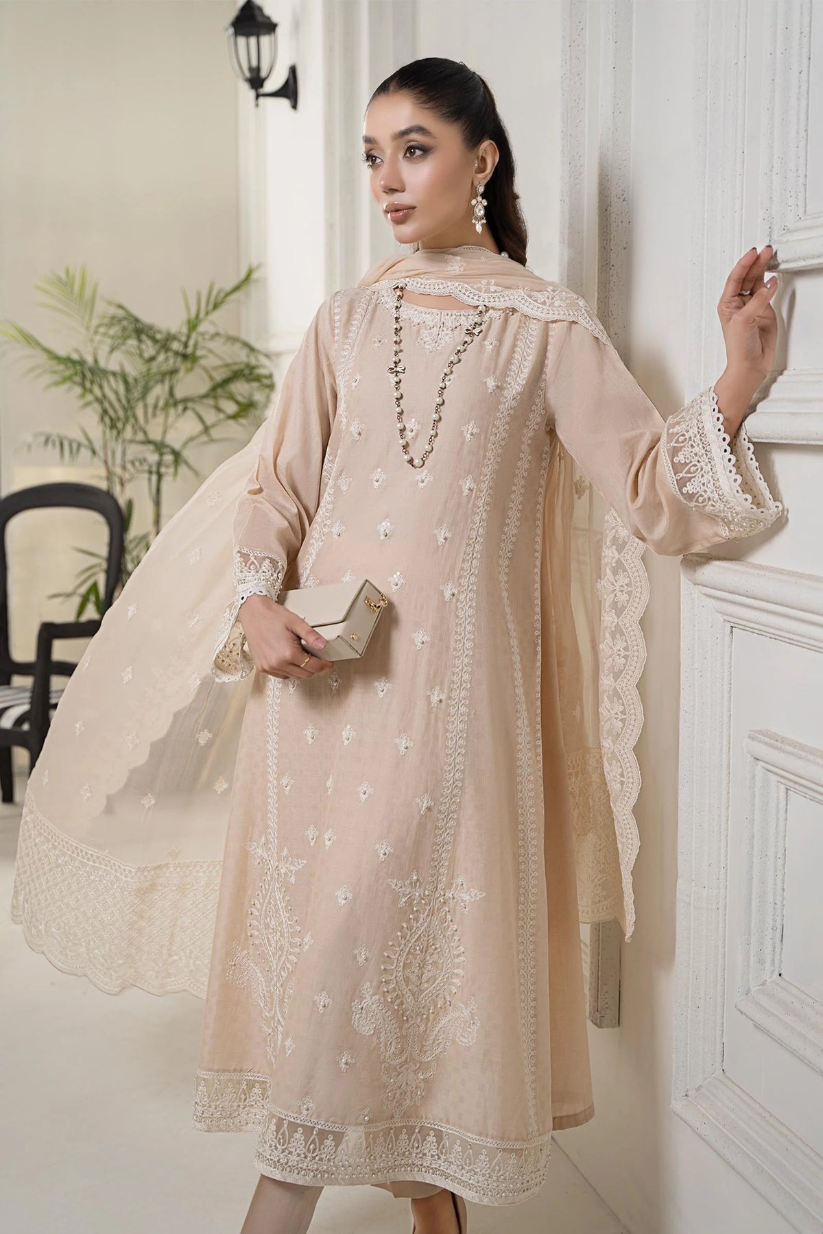 Maria B Dhanak Embroidered 3-Piece Suit with Embroidered Shawl – Winter Collection