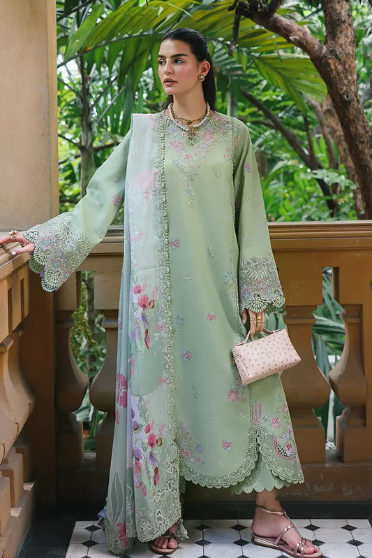 3 Piece Qalamkar Pistachio Luxury Lawn Chikankari