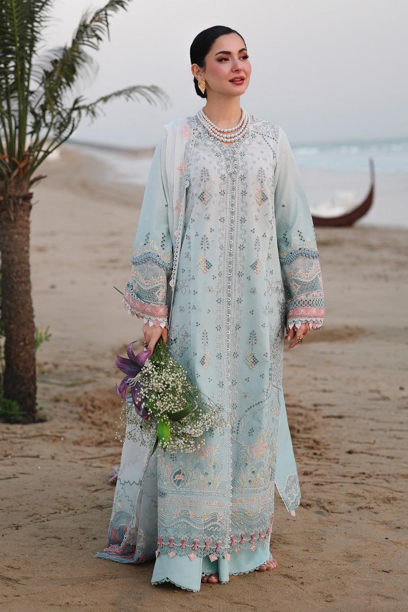 Qalamkar Sky Blue Luxury Lawn Chikankari