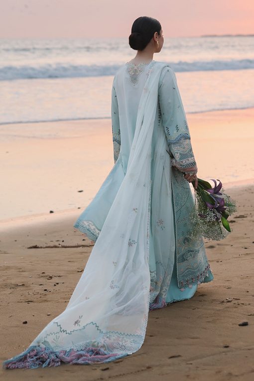 Qalamkar Sky Blue Luxury Lawn Chikankari