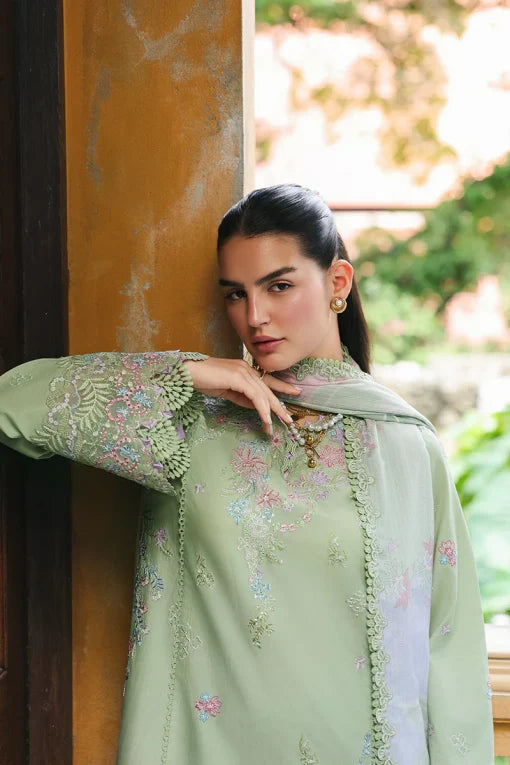 3 Piece Qalamkar Pistachio Luxury Lawn Chikankari