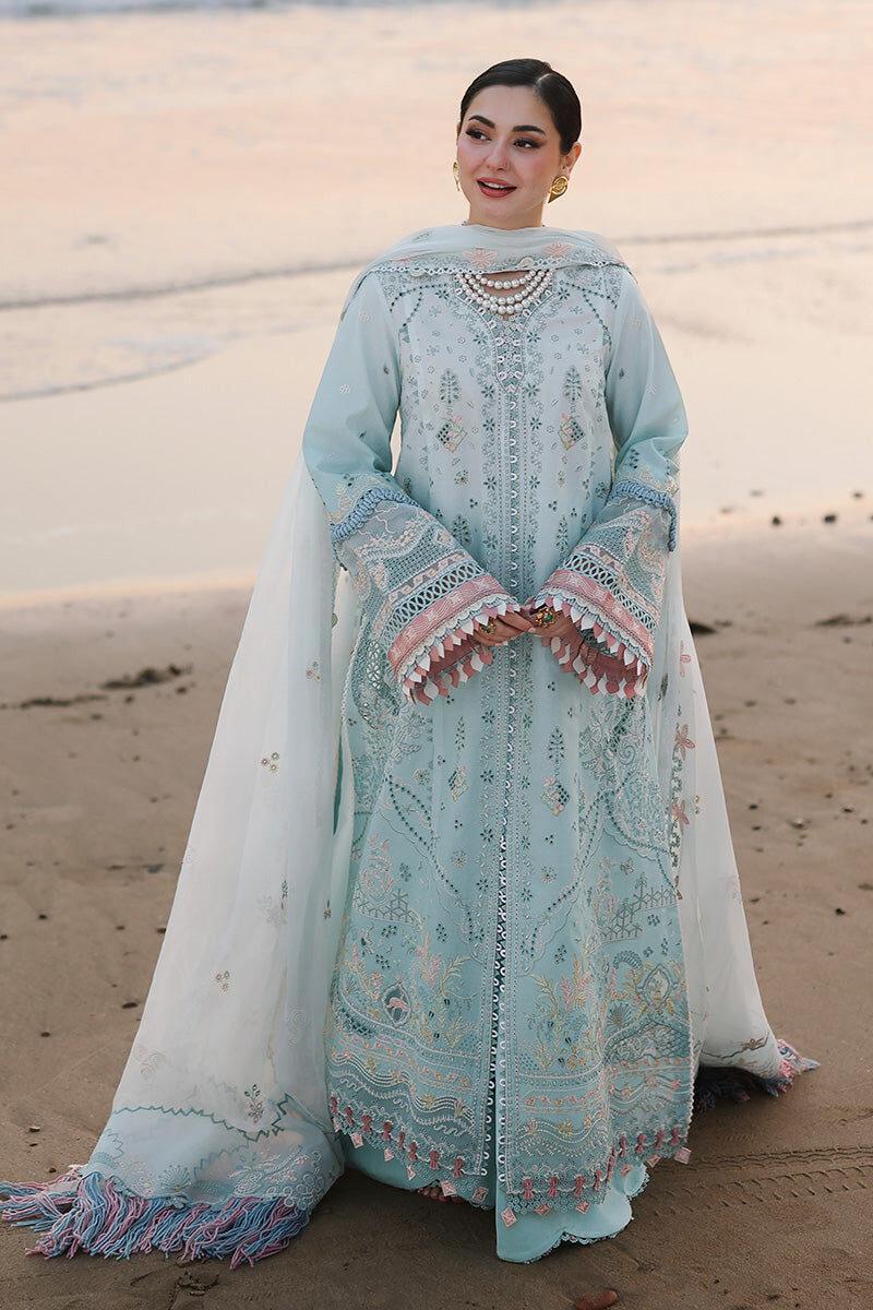 Qalamkar Sky Blue Luxury Lawn Chikankari