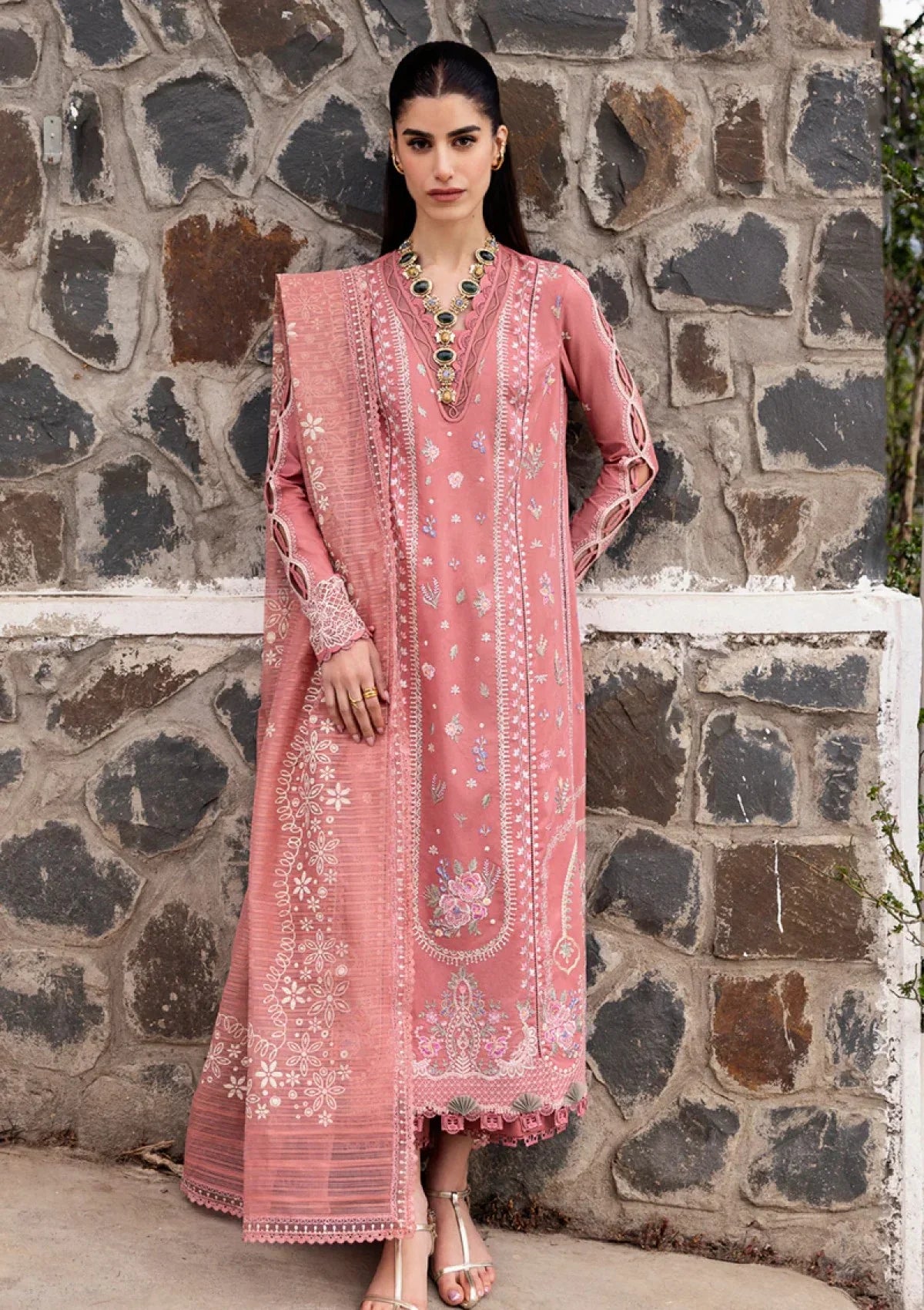 Qalamkar Dhanak Embroidered 3-Piece Suit with Embroidered Shawl