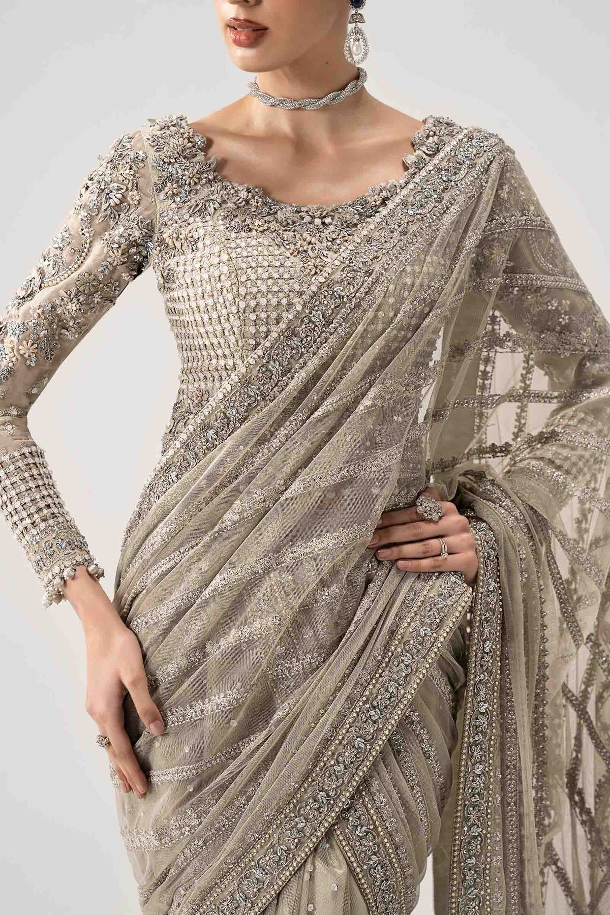 Maria B Chiffon Saree Embroidered