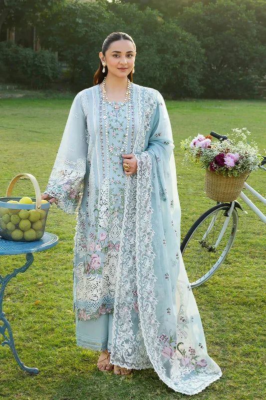 Elaf Sky Blue Luxury Lawn Chikankari 3-Piece Unstitched Suit