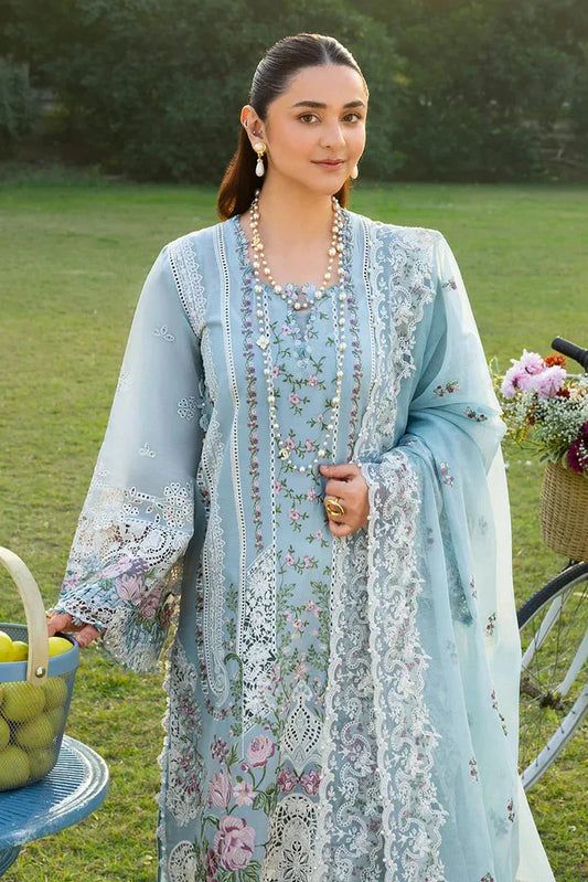 Elaf Sky Blue Luxury Lawn Chikankari 3-Piece Unstitched Suit