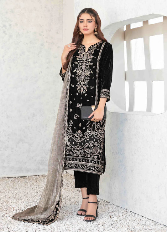 Tawakkal Velvet Embroidered 3-Piece Suit with Silk Dupatta