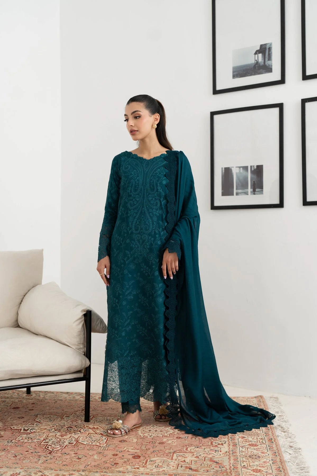 Teal Luxury Lawn Embroidered Chikankari