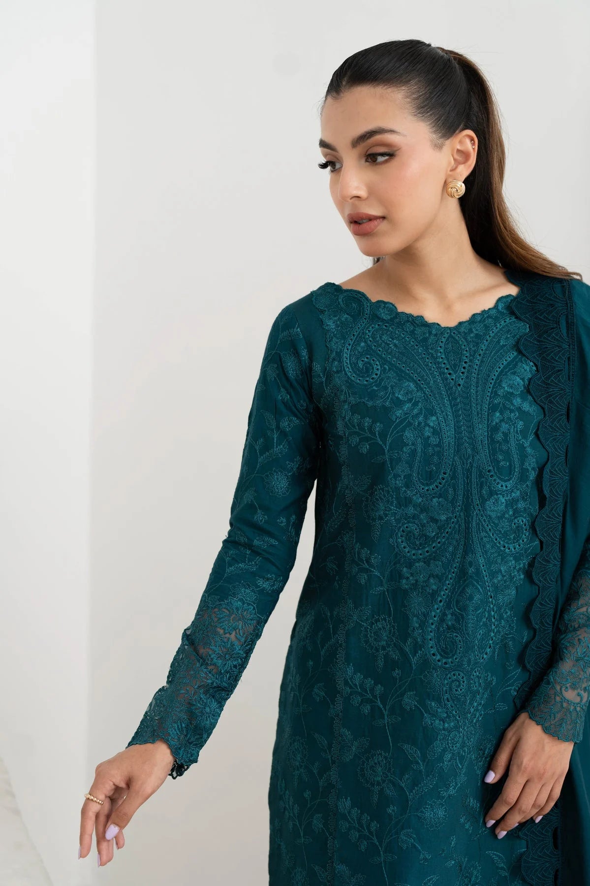 Teal Luxury Lawn Embroidered Chikankari
